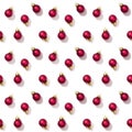 Seamless regular creative pattern with bright shiny little red Christmas balls isolated on white background Royalty Free Stock Photo