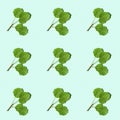 Seamless regular creative pattern with green twig with aspen leaves. Minimal natural plant branch