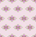 Seamless regular floral pattern violet green and white on pink