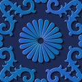 Seamless relief sculpture decoration retro pattern blue spiral r