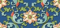 Seamless relief sculpture decoration retro pattern Chinese botanic garden flower leaf spiral cross vine