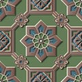 Seamless relief sculpture decoration retro pattern octagon geometry check square cross frame star flower lattice