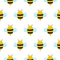 Seamless Repeat Pattern with Cute Cartoon Flying Bumble Bees Background