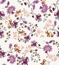 Seamless repeat pattern design with indian flowers and jacobean floral, boho style