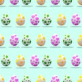 Seamless repeat pattern with Easter eggs on blue background, vector illustration.