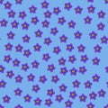 Seamless repeat pattern with flowers in violet on light blue background. drawn fabric, gift wrap, wall art design