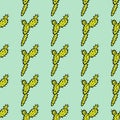 Seamless repeat pattern with green cactus at green background, vector illustration.