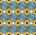 Sunflower with Stems and Leaves Seamless Repeat Pattern