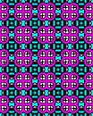 Seamless repeat pattern of pink flower-like elements with light blue rectangles Royalty Free Stock Photo