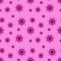 Seamless repeat pattern with pink and purple flowers in on pink background. drawn fabric, gift wrap, wall art design, wrapping p