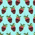 Seamless repeat pattern with strawberry in dark chocolate. Vector, flat Royalty Free Stock Photo