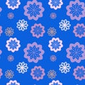 Seamless repeat pattern with white, lilac and pink flowers in on blue background. drawn fabric, gift wrap, wall art design, wrap Royalty Free Stock Photo