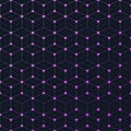 Seamless repeat vector pattern. Network of connected purple bright circles dots. Mesh, lattice, grid, web, net on black