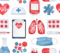 Seamless repeatable hand drawn pattern on Medical Theme.