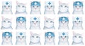 Seamless repeatable pattern with cute kittens wearing protective mask and doctor costume.