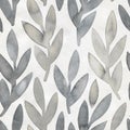 Seamless repeatable pattern with soft gray leafy branches with artistic stains on light textured grungy paper.