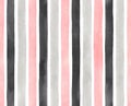 Seamless repeatable pattern of watercolor stripes of pastel pink, black and light gray color.