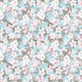 Seamless repeated floral pattern - pink cherry (sakura) and apple flowers. Watercolor