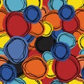 Seamless repeating background of colored circles and spirals Royalty Free Stock Photo