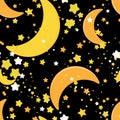 Seamless repeating background with stars and crescent Royalty Free Stock Photo