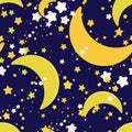 Seamless repeating background with stars and crescent Royalty Free Stock Photo
