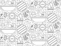 Seamless repeating bathroom pattern with shower and personal care items. Morning and evening routine. Vector