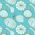 Seamless repeating blue pumpkins pattern illustration