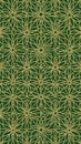 Seamless repeating geometric pattern of stylized golden flowers on a dark green background Royalty Free Stock Photo
