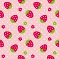 Seamless repeating illustration children`s pattern strawberry and flowers