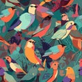 Seamless Repeating Pattern Colorful Birds Royalty Free Stock Photo