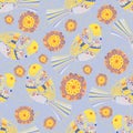 Seamless repeating pattern of colorful birds Royalty Free Stock Photo