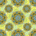 Seamless repeating pattern consisting of colored mandal