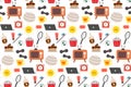 Seamless repeating pattern with cozy household items. Morning and evening routine. Vector illustration.