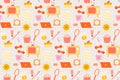 Seamless repeating pattern with cozy household items. Morning and evening routine. Vector illustration.