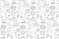 Seamless repeating pattern with cozy household items. Morning and evening routine. Vector illustration.