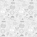 Seamless repeating pattern with cozy household items. Morning and evening routine. Vector illustration.