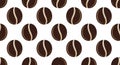 Seamless repeating pattern of dark brown coffee beans with white zigzag lines on a clean white background, minimalist design for Royalty Free Stock Photo