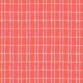 Seamless repeating pattern with hand drawn white rustic gridline on red-colored background Royalty Free Stock Photo