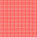 Seamless repeating pattern with hand drawn white rustic gridline on red-colored background