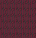 Seamless repeating pattern with interlaced vertical red lines. Abstract background. Art deco style. Graphic textile texture.