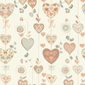 Vintage Valentine seamless pattern with decorative hearts and ribbons Royalty Free Stock Photo