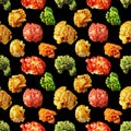 Seamless pattern of sweet popcorn rainbow on black background Royalty Free Stock Photo