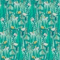 Seamless repeating pattern with vector illustrations of grasses