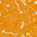 Seamless repeating pattern with vegetables. Abstract trendy illustrations on beige background