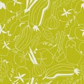 Seamless repeating pattern with vegetables. Abstract trendy illustrations on green background