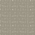 Seamless repeating pattern with vegetables in rows. Geometric outlined illustrations on gray background