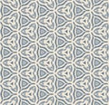Blue and Off-White Ikat Damask Seamless Pattern with Abstract Leaf Motifs Royalty Free Stock Photo