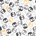 Seamless repeating vector cartoon simple flat pattern with cute colored skulls.