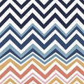 Seamless repeating zigzag pattern in alternating blue and orange tones with bold chevron lines on a white background creating a Royalty Free Stock Photo
