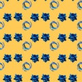 Seamless pattern of blue ribbon curl and bow on beige background Royalty Free Stock Photo